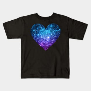 Teal and Purple Ombre Faux Glitter Heart Kids T-Shirt